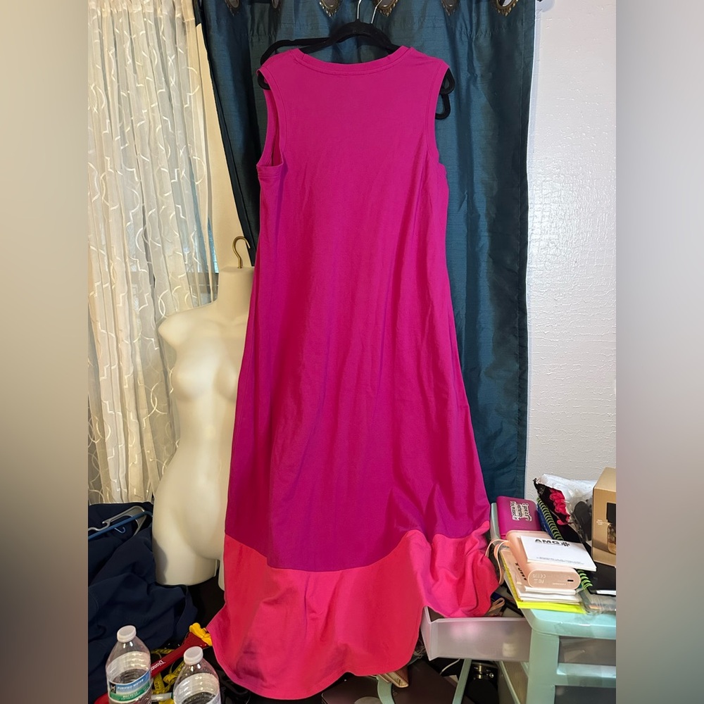 Time and True Sleeveless Colorblock A-Line Dress in Fuchsia/Pink High/Low - Picture 2 of 3